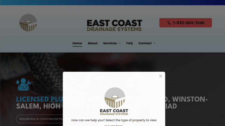 Screenshot of East Coast Drainage Systems LLC website