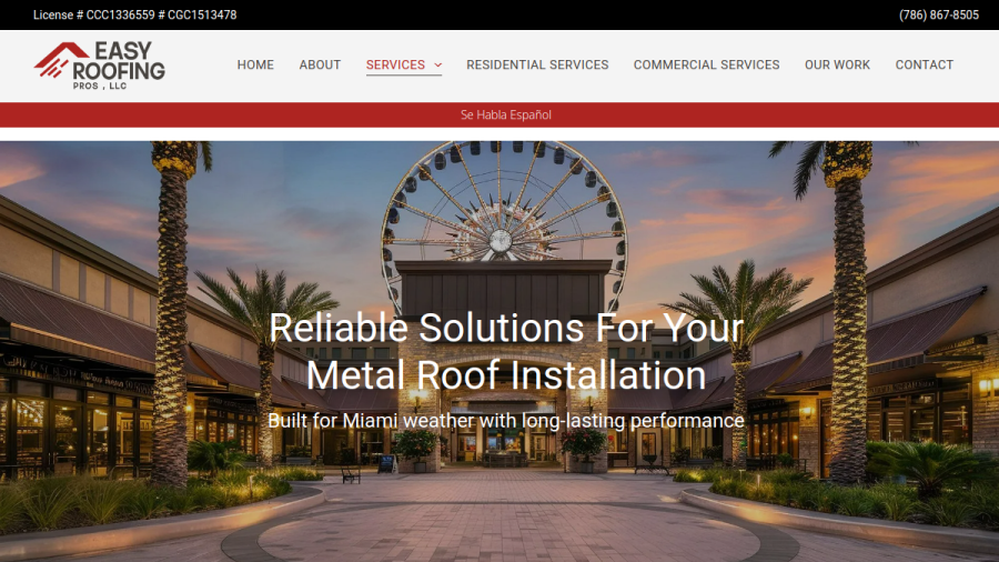 Easy Roofing Pros, LLC website screenshot