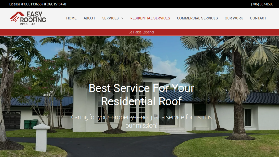 Screenshot of the Easy Roofing Pros, LLC website