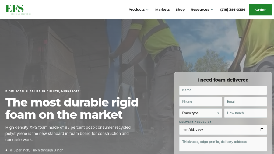 Screenshot of the Eco Foam Solutions Inc ( EFS ) website
