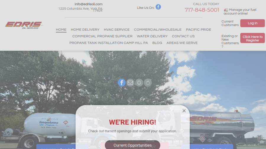 Screenshot of the Edris Oil Service Inc. website