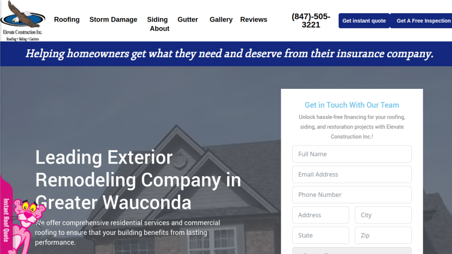 Screenshot of the Elevate Construction, Inc. website
