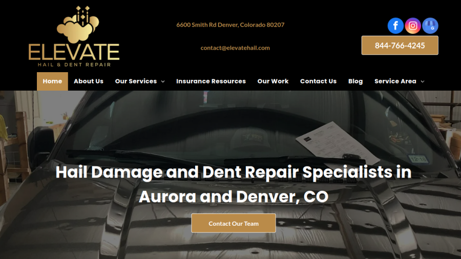 Screenshot of the Elevate Hail & Dent Repair website