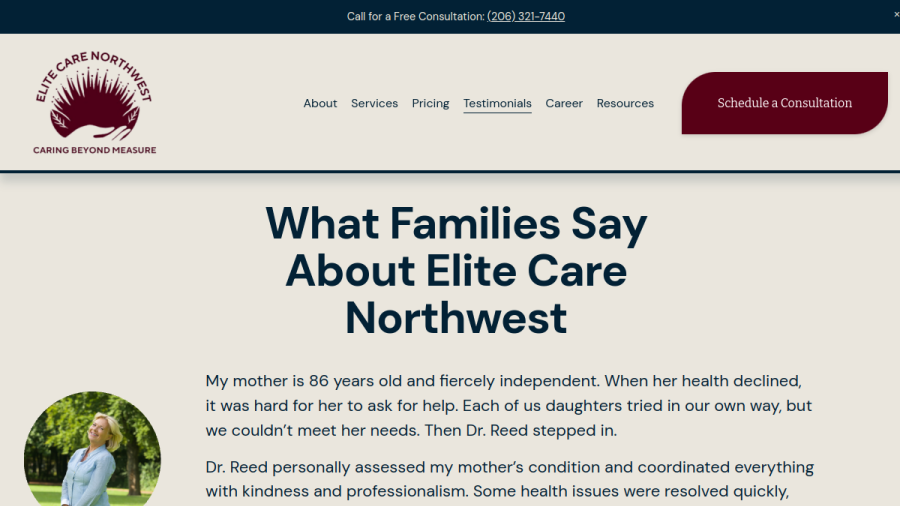 Elite Care Northwest website