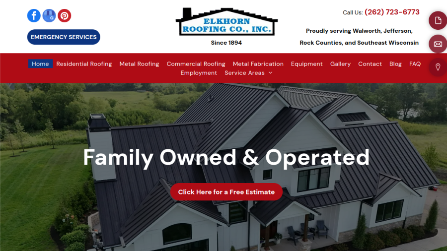 Screenshot of Elkhorn Roofing Co. LLC website