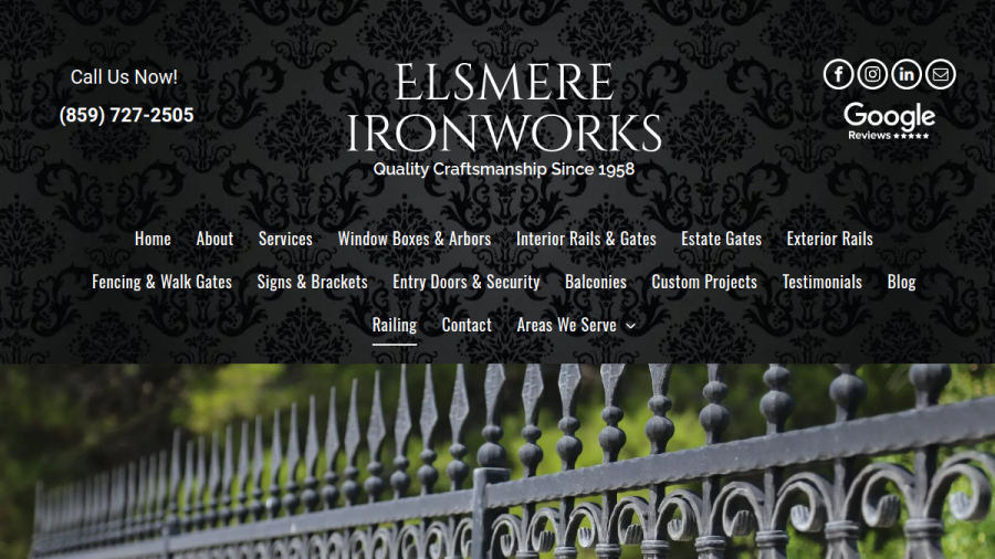 Website screenshot of Elsmere Ironworks