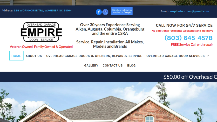 Empire Overhead Garage Door Service website