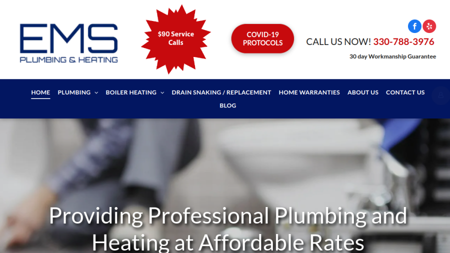 Screenshot of the EMS Plumbing & Heating website