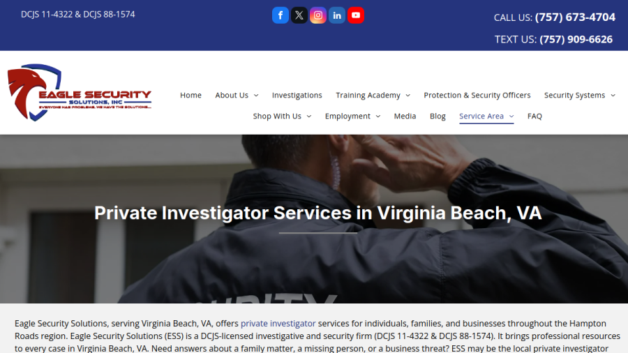 Screenshot of the Eagle Security Solutions Inc website