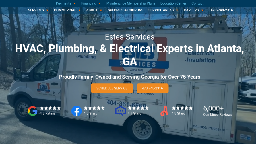 Screenshot of the Estes Services website