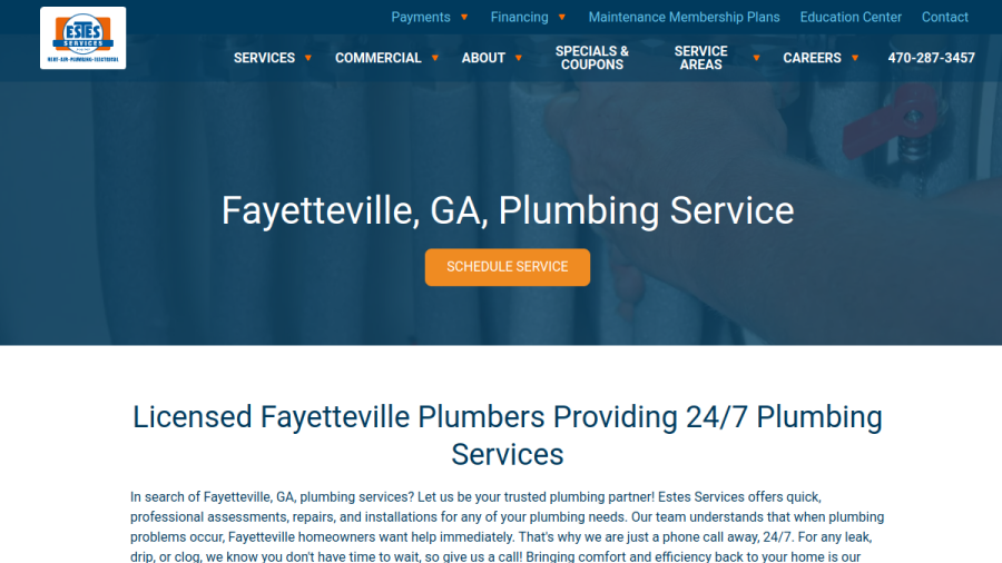 Screenshot of the Estes Services website