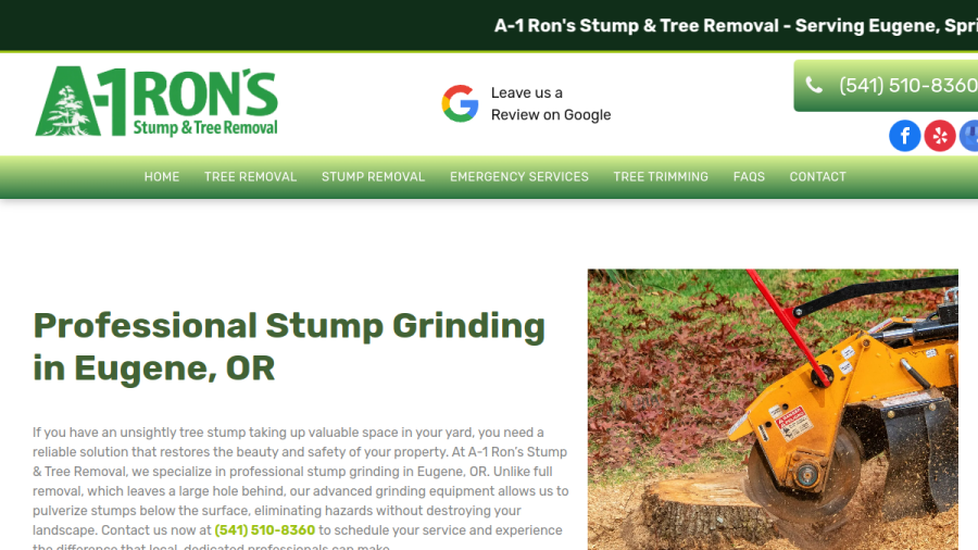 Screenshot of the A-1 Ron's Tree & Stump Removal website