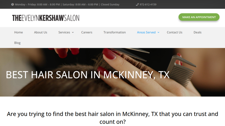 Screenshot of the The Evelyn Kershaw Salon website