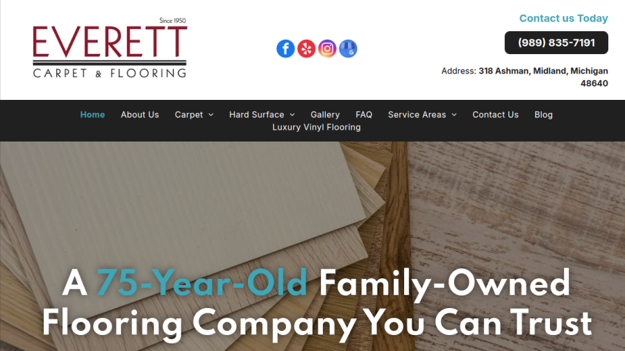 Screenshot of the Everett Carpet & Flooring website