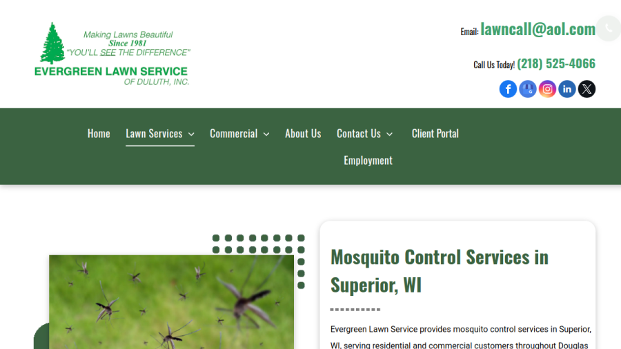 Screenshot of the Evergreen Lawn Service of Duluth website