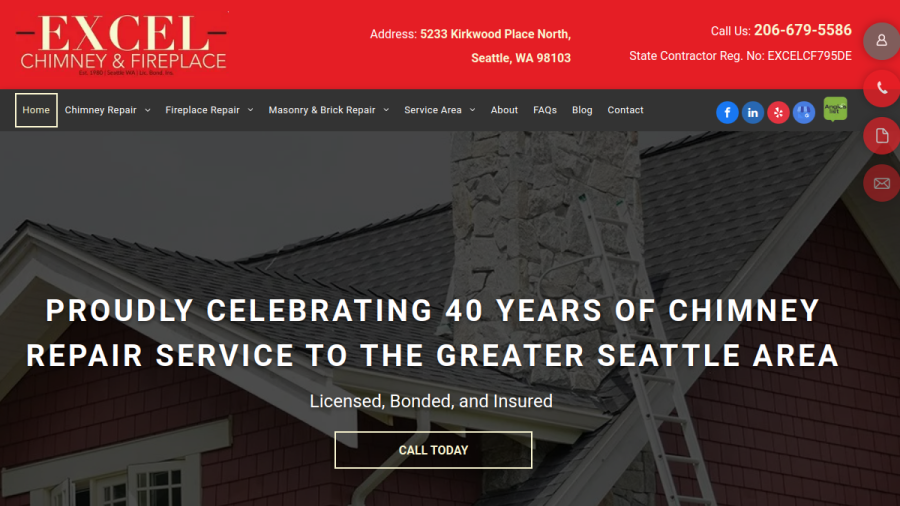 Screenshot of the Excel Chimney & Fireplace Service website