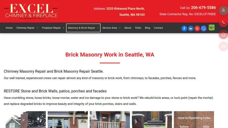 Screenshot of the Excel Chimney and Fireplace Service website