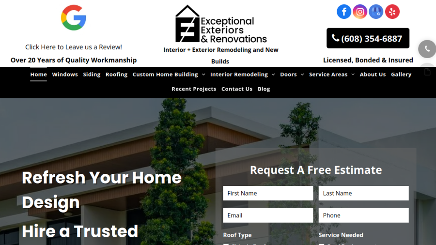 Exceptional Exteriors LLC website screenshot