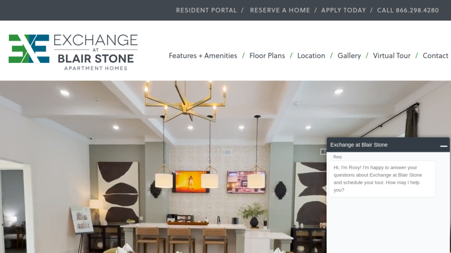 Screenshot of the Exchange at Blair Stone Apartments website