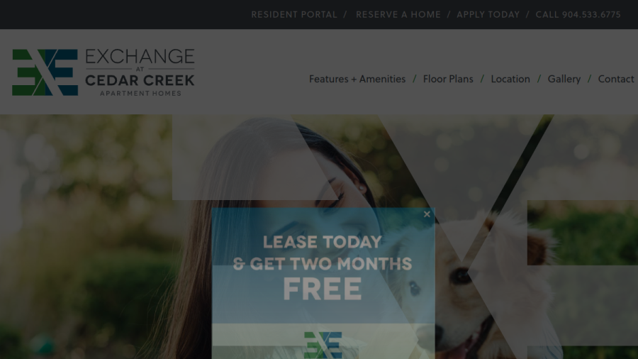 Screenshot of the Exchange at Cedar Creek website