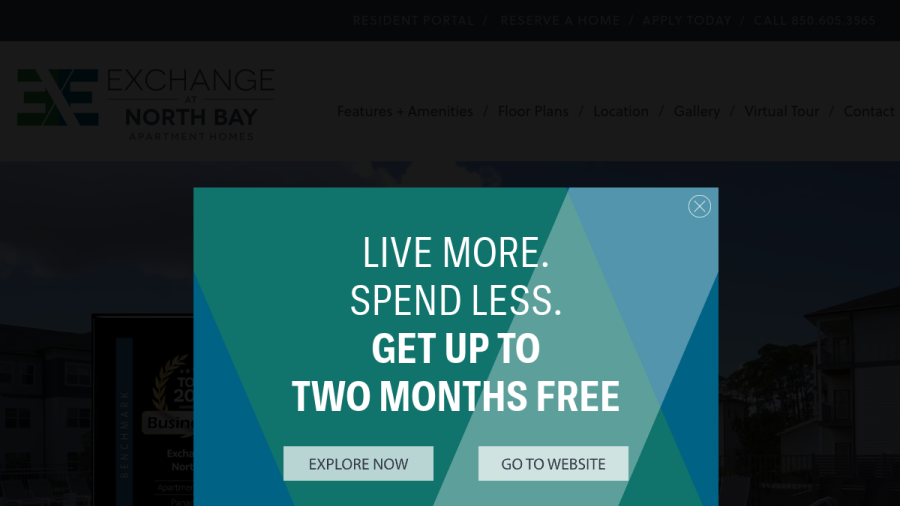 Screenshot of the Exchange at North Bay website