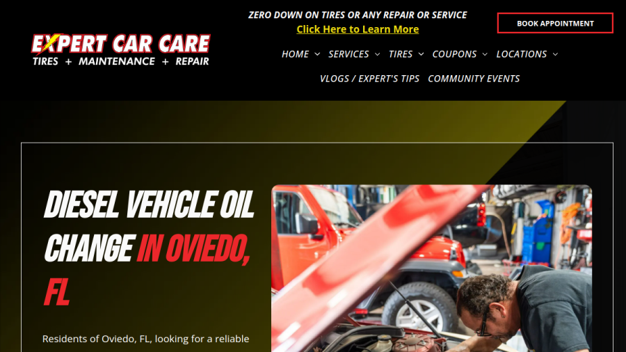 Screenshot of the Expert Car Care website