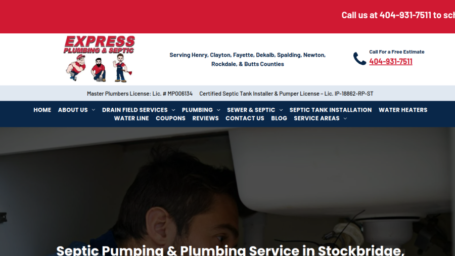 Screenshot of the Express Plumbing & Septic website