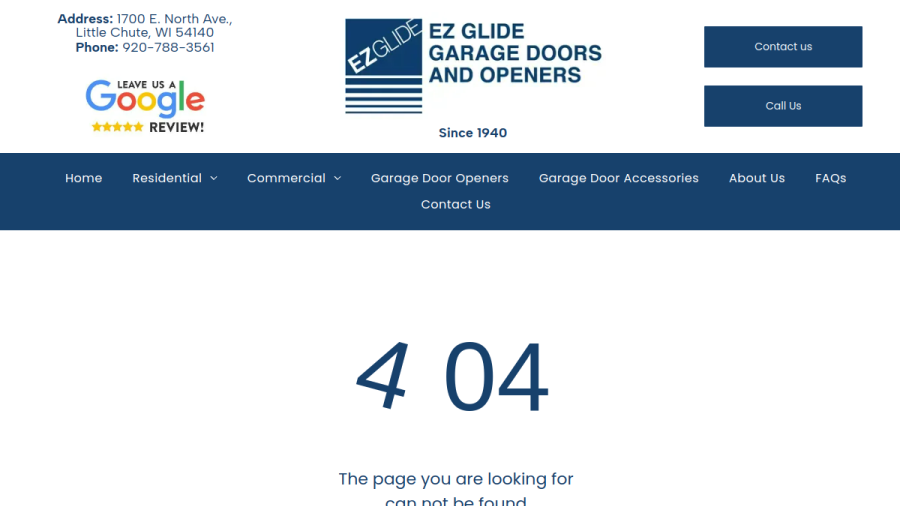 Screenshot of the EZ Glide Garage Doors and Openers website