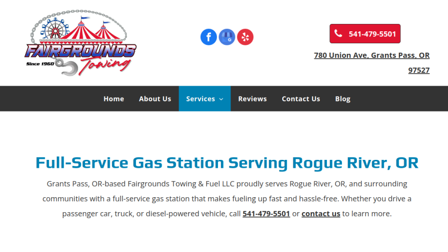 Fairgrounds Towing & Fuel LLC website screenshot