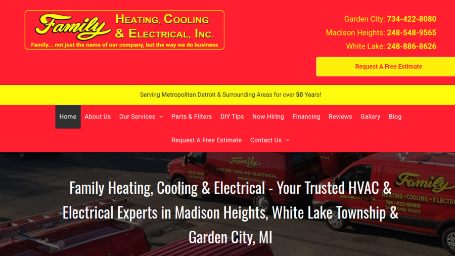 Screenshot of the Family Heating, Cooling & Electrical Inc. website