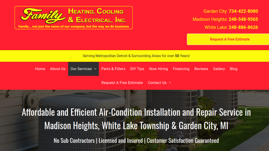 Screenshot of the Family Heating, Cooling & Electrical Inc. website