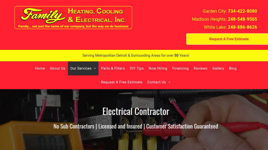 Screenshot of the Family Heating, Cooling & Electrical Inc. website