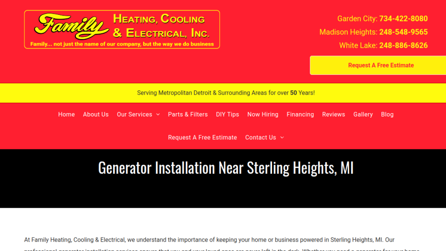 Family Heating, Cooling & Electrical Inc. website screenshot
