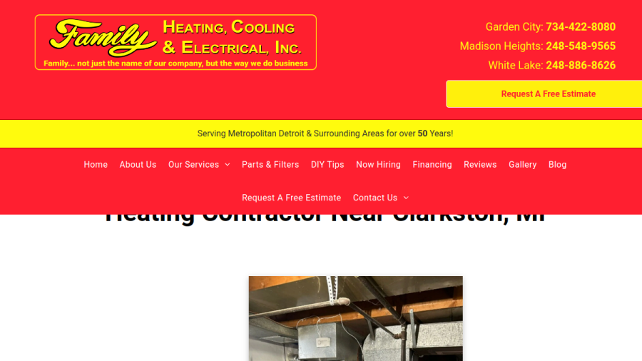 Family Heating, Cooling & Electrical website screenshot