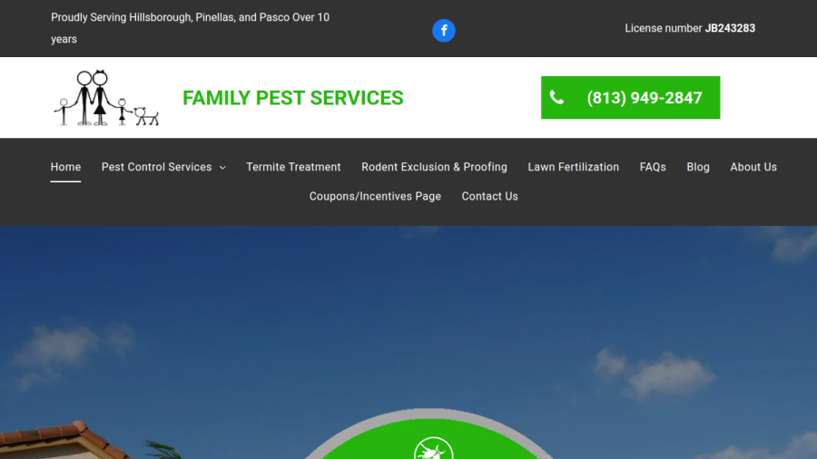 Screenshot of the Family Pest Services website
