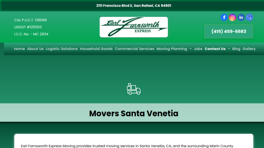 Screenshot of the Earl Farnsworth Express website