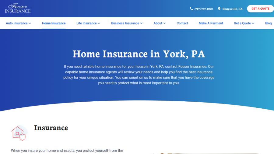 Screenshot of the Feeser Insurance website