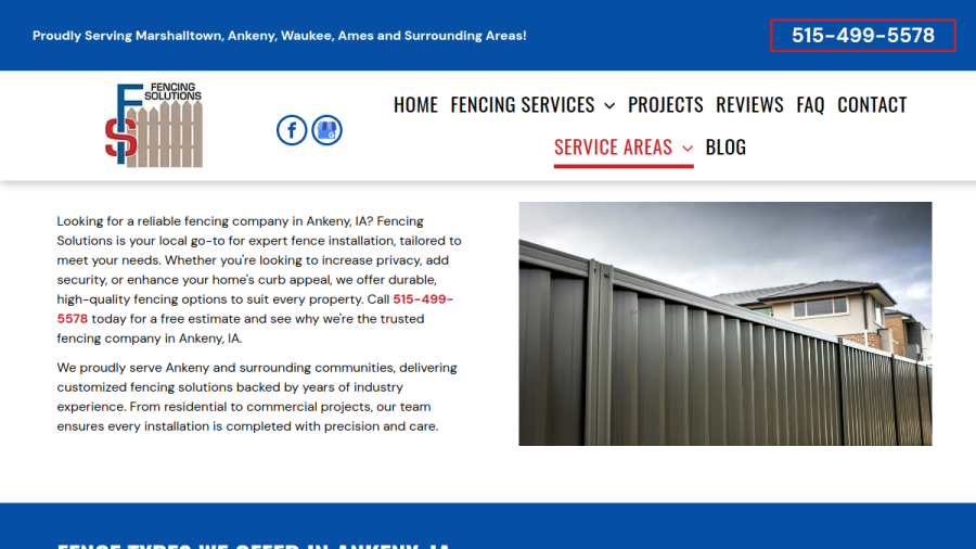 Screenshot of the Fencing Solutions website