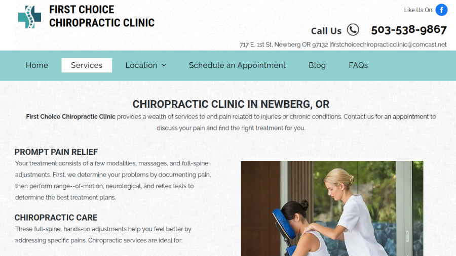 Website screenshot of First Choice Chiropractic Clinic