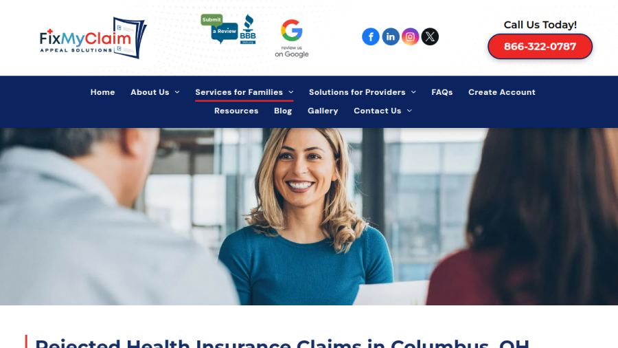 Screenshot of the FixMyClaim website