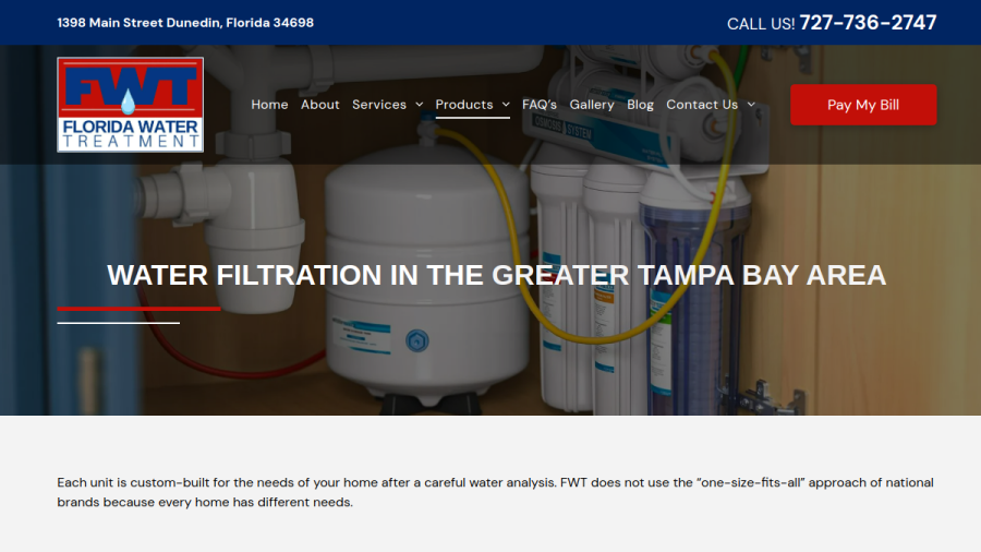 Website screenshot of Florida Water Treatment