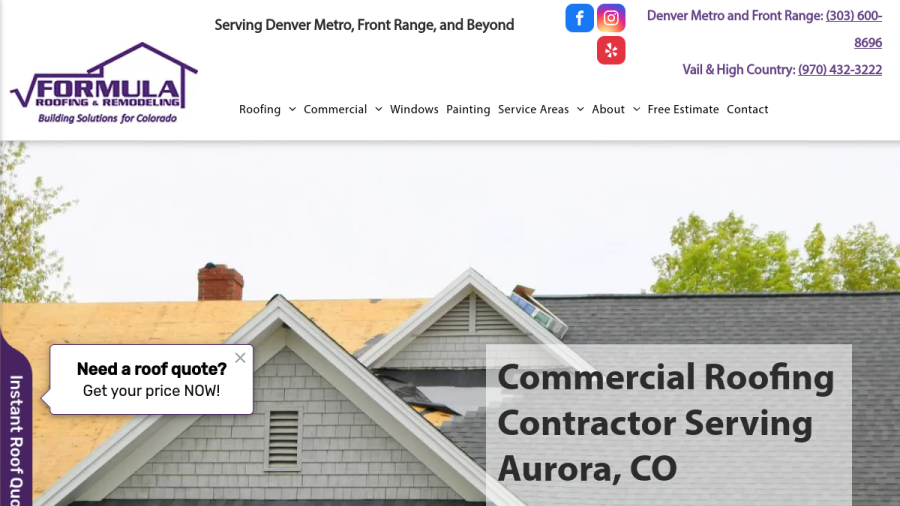 Formula Roofing and Remodeling website