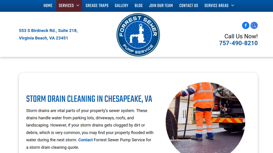 Screenshot of the Forrest Sewer Pump Service website
