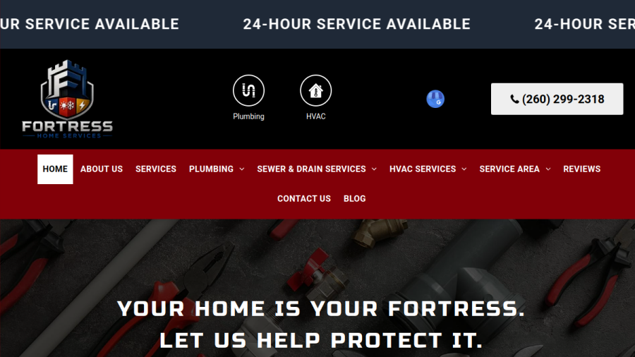 Screenshot of the Fortress Plumbing & HVAC LLC website