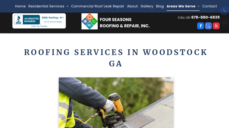 Screenshot of the Four Seasons Roofing & Repair Inc website