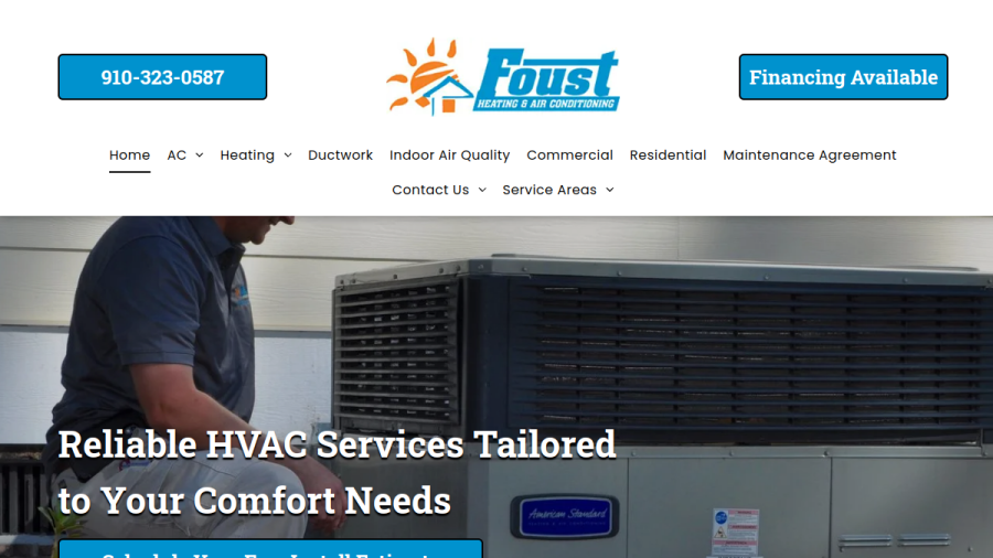 Screenshot of the Foust Heating & Air Conditioning Inc website