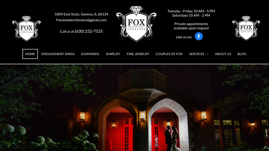 Screenshot of Fox Jewelers website