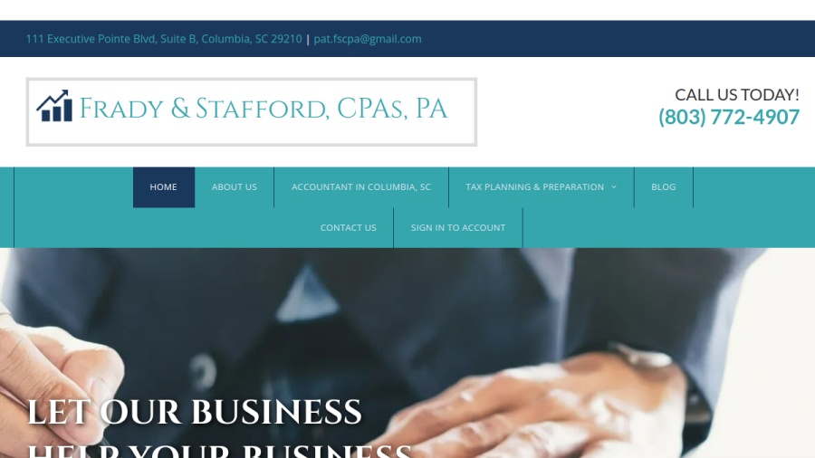 Screenshot of Frady & Stafford, CPAs, PA website