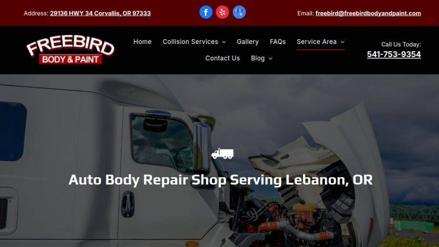 Screenshot of the Freebird Body & Paint website