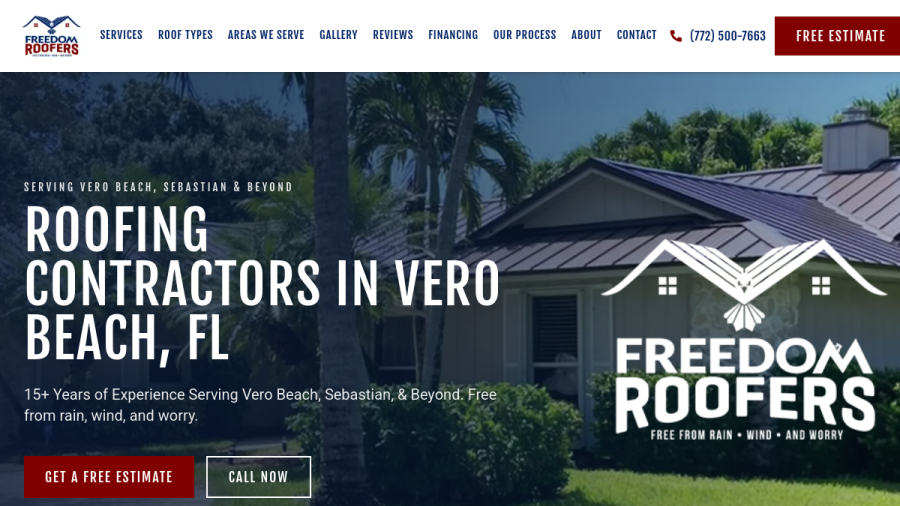 Screenshot of the Freedom roofers website